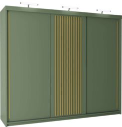 MN Furniture Modern Sliding Wardrobe with Golden Strips LED Light 250x217cm in Green - Size: 250x217 cm - thumbnail 2