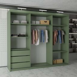 MN Furniture Modern Sliding Wardrobe with Golden Strips LED Light 250x217cm in Green - Size: 250x217 cm - thumbnail 4