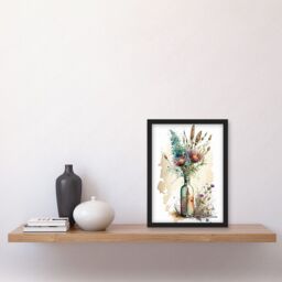 Artery8 Spring Flower Bouquet In Glass Wine Bottle Vase Artwork Framed Wall Art Print A4 in Black - thumbnail 2