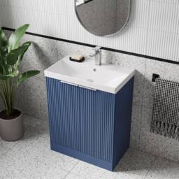 Balterley Tixall Fluted 2 Door Vanity Basin Unit, Satin Blue, 600mm in Blue - thumbnail 3