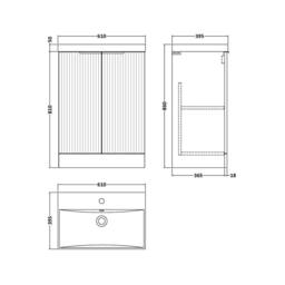 Balterley Tixall Fluted 2 Door Vanity Basin Unit, Satin Blue, 600mm in Blue - thumbnail 2