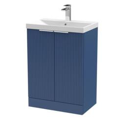 Balterley Tixall Fluted 2 Door Vanity Basin Unit, Satin Blue, 600mm in Blue - thumbnail 1