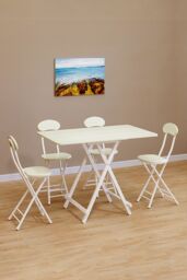 Living and Home 5pcs Folding Table and 4 Chairs Set Indoor Outdoor Bistro Kitchen Dining Set Furniture in White - thumbnail 1