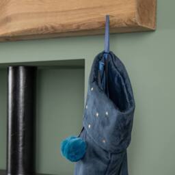 Samuel Alexander 70cm Hanging Dark Blue Velour Star Print Stocking with Pom Poms - thumbnail 6