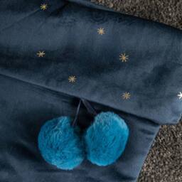 Samuel Alexander 70cm Hanging Dark Blue Velour Star Print Stocking with Pom Poms - thumbnail 4