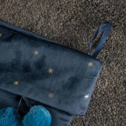Samuel Alexander 70cm Hanging Dark Blue Velour Star Print Stocking with Pom Poms - thumbnail 5