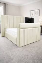 PARADISE BEDS LTD Smart Screen Velvet Upholstered Smart TV Bed Frame - Plush Velvet in Beige - Size: King - thumbnail 1