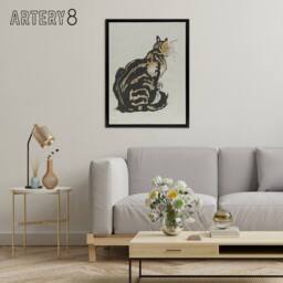 "Artery8 Sitting Cat Art Nouveau Painting Steinlen Black Framed Canvas Wall Art in Brown - Size: W18"" x H24""" - thumbnail 3