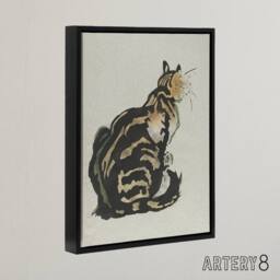 "Artery8 Sitting Cat Art Nouveau Painting Steinlen Black Framed Canvas Wall Art in Brown - Size: W18"" x H24""" - thumbnail 2