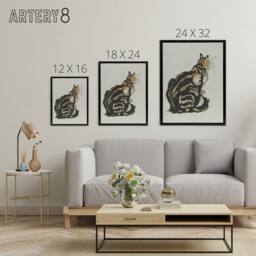 "Artery8 Sitting Cat Art Nouveau Painting Steinlen Black Framed Canvas Wall Art in Brown - Size: W18"" x H24""" - thumbnail 4