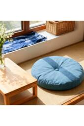 Living and Home Bohemian Style Detachable Round Floor Cushion in Blue - thumbnail 2