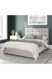 Aspire Sinatra Upholstered Ottoman Storage Bed, Eire Linen Fabric in Off-White - Size: Super King - thumbnail 1