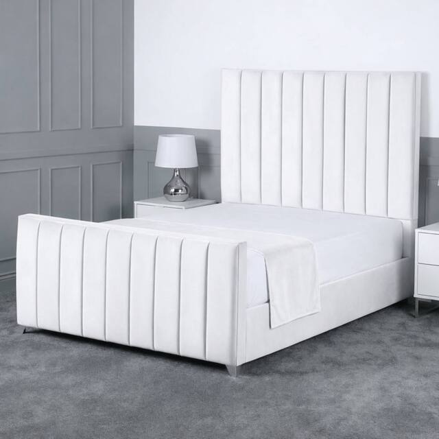 Living Comfort Bedz Empress Plush Velvet Upholstered Bed Slatted Base - 48Inch Headboard in White - Size: King - image 1