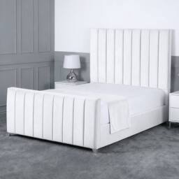 Living Comfort Bedz Empress Plush Velvet Upholstered Bed Slatted Base - 48Inch Headboard in White - Size: King - thumbnail 1