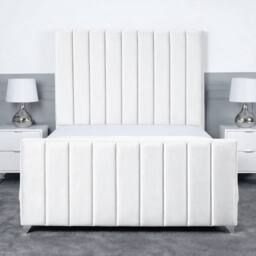 Living Comfort Bedz Empress Plush Velvet Upholstered Bed Slatted Base - 48Inch Headboard in White - Size: King - thumbnail 2
