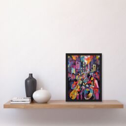 Artery8 New Orleans Jazz Festival Street Musicians Playing Music City at Sunset Abstract Modern Painting Artwork Framed Wall Art Print A4 in Black - thumbnail 2