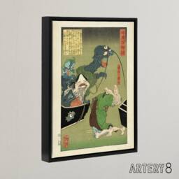 "Artery8 Tsukioka Yoshitoshi Greedy Old Woman Box of Demons Framed Canvas Art in Green - Size: W12"" x H16""" - thumbnail 2