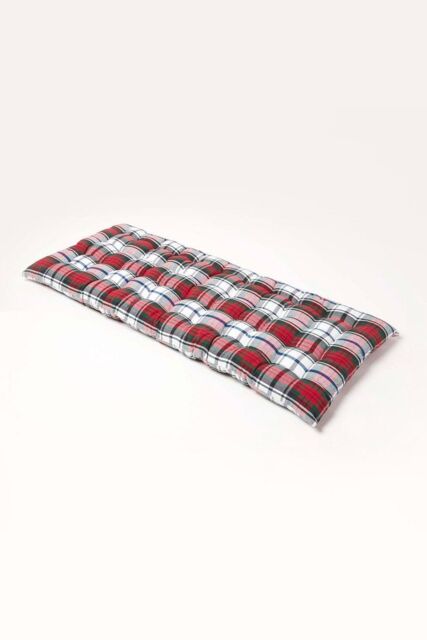 Homescapes Garden Bench Cushion Luxury 2 Seater Cotton Red Tartan Indoor Outdoor Pad - image 1