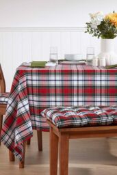 Homescapes Garden Bench Cushion Luxury 2 Seater Cotton Red Tartan Indoor Outdoor Pad - thumbnail 2