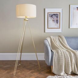 ValueLights Modern Gold Hairpin Design Tripod Floor Lamp With Beige Drum Shade - thumbnail 2