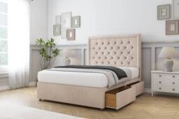 "Comfort Beds Rio Naples Divan Base 4 Drawers - 26"" Headboard in Light Sand - Size: Super King"