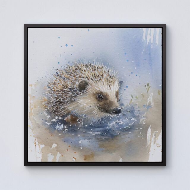 Warren Reed - Designer Hedgehog Watercolour Framed Canvas in Black - Size: w40 inch x h40 inch - image 1