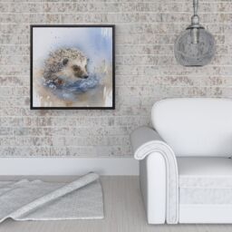 Warren Reed - Designer Hedgehog Watercolour Framed Canvas in Black - Size: w40 inch x h40 inch - thumbnail 2