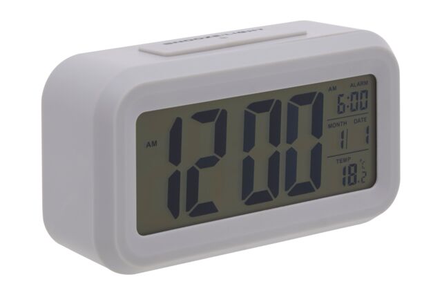 Orsina White LCD Digital Clock, Compact & Modern Display With Time, Date & Temperature, Battery-Operated With in Grey - image 1