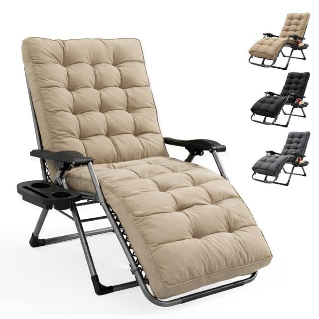 Keplin Square Tube Zero Gravity Chair with Cushion - Extra-Wide 72cm Recliner in Beige - image 1