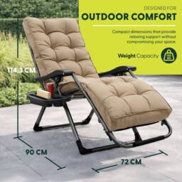 Keplin Square Tube Zero Gravity Chair with Cushion - Extra-Wide 72cm Recliner in Beige - thumbnail 2