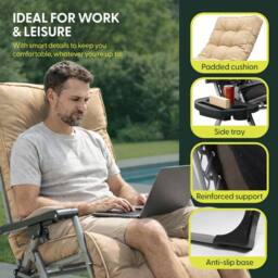 Keplin Square Tube Zero Gravity Chair with Cushion - Extra-Wide 72cm Recliner in Beige - thumbnail 7