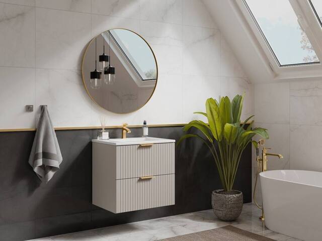 Vente-unique Fluted Wall-Hung Vanity Unit - Beige - W60 Cm - ZEVARA - image 1