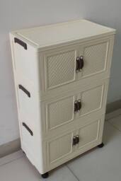 Living and Home Foldable 3-Tier Rolling Storage Cabinet with Magnetic Doors in Beige - thumbnail 3