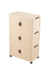 Living and Home Foldable 3-Tier Rolling Storage Cabinet with Magnetic Doors in Beige - thumbnail 7