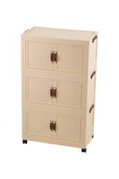 Living and Home Foldable 3-Tier Rolling Storage Cabinet with Magnetic Doors in Beige - thumbnail 1