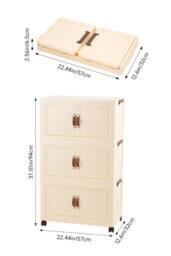 Living and Home Foldable 3-Tier Rolling Storage Cabinet with Magnetic Doors in Beige - thumbnail 2