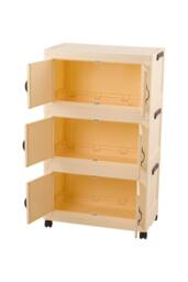 Living and Home Foldable 3-Tier Rolling Storage Cabinet with Magnetic Doors in Beige - thumbnail 4
