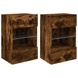 Berkfield Home TV Wall Cabinets with LED Lights 2 pcs Smoked Oak 40x30x60.5 cm in Brown - thumbnail 2