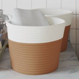 Berkfield Home Storage Baskets 2 pcs Brown & White √ò24x18 cm Cotton - Size: 24x18 cm