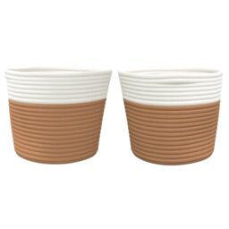 Berkfield Home Storage Baskets 2 pcs Brown & White √ò24x18 cm Cotton - Size: 24x18 cm - thumbnail 4