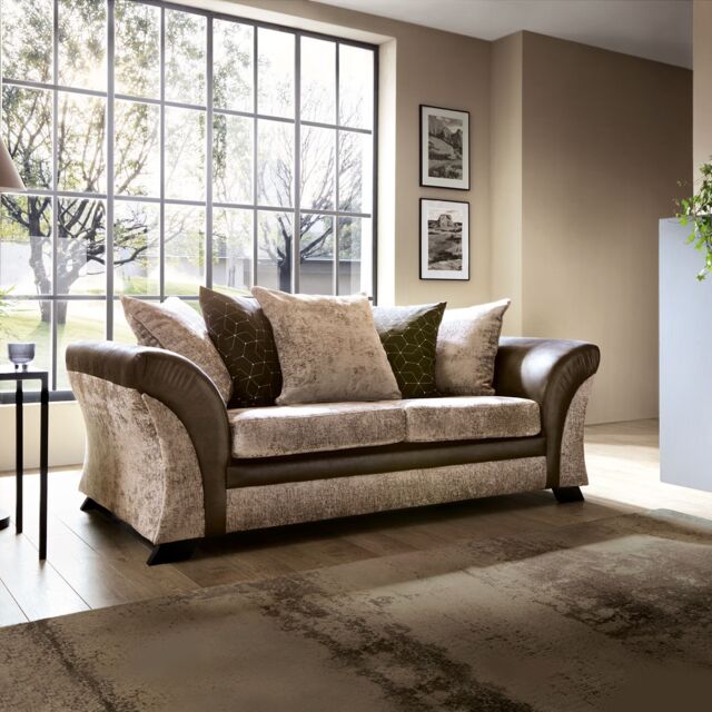 Abakus Direct Farrow Crushed Chenille 3 Seater Sofa in Brown & Beige - image 1