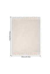 Living and Home Cozy Knitted Fringed Throw for Sofa & Bed Decor in Beige - Size: 130 cm x 170 cm - thumbnail 7