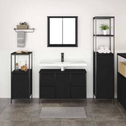 Berkfield Home Modern 3 Piece Bathroom Furniture Set - Black Oak Engineered Wood - thumbnail 4