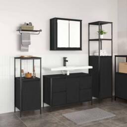 Berkfield Home Modern 3 Piece Bathroom Furniture Set - Black Oak Engineered Wood - thumbnail 2