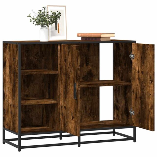 Berkfield Home Sideboard Smoked Oak 92x35x76 cm Engineered Wood in Brown - Size: 92 x 35 x 76 cm - image 1
