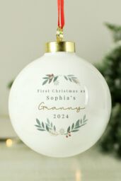 Personalised Memento Company Personalised Christmas Foliage Bauble in White - thumbnail 3