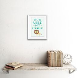 "Artery8 Wall Art Print Kids Run Wild Child Lion Framed in White - Size: W7"" x H9""" - thumbnail 2