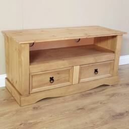 NESTLUNE Solid Pine TV Stand with 2 Drawers for Flat Screen Television in Brown - Size: 100 cm x 100 cm - thumbnail 5