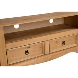 NESTLUNE Solid Pine TV Stand with 2 Drawers for Flat Screen Television in Brown - Size: 100 cm x 100 cm - thumbnail 3