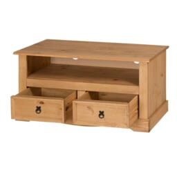 NESTLUNE Solid Pine TV Stand with 2 Drawers for Flat Screen Television in Brown - Size: 100 cm x 100 cm - thumbnail 4